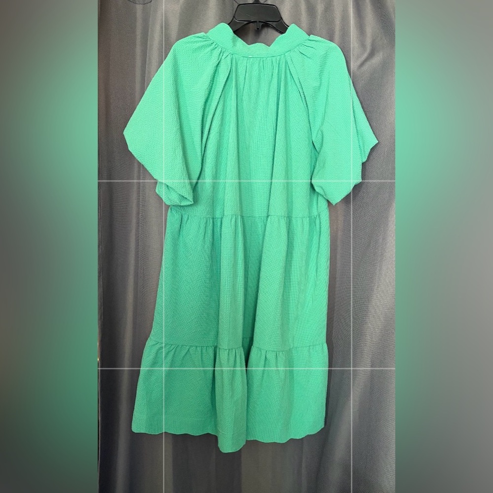 Umgee Teal Green Textured Tiered Puffy Sleeve Dress NWT - Picture 2 of 4